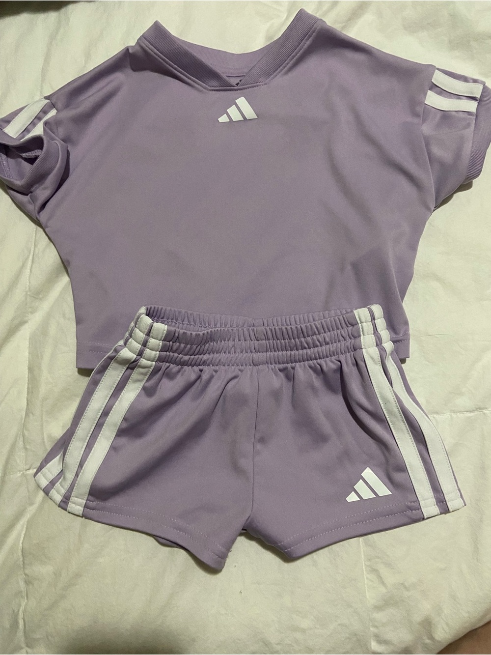 adidas Lavender Kids' Athletic Shorts with White Stripe Detail